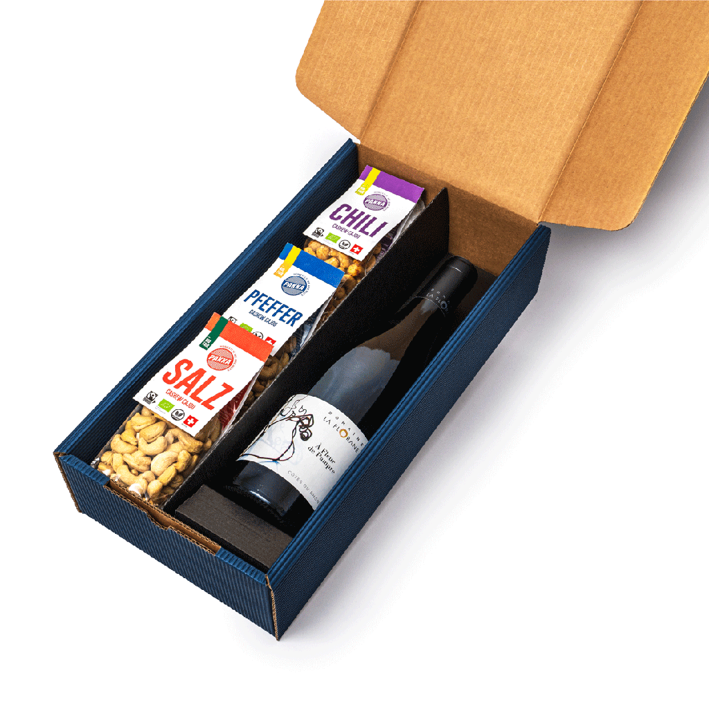 Giftbox «Fairtrade nuts and organic red wine, 3x100g»