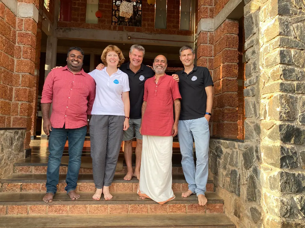 Pakka-Team zu Besuch in Indien. V.l.n.r: Lijin, Kathrin Engel, Tom von Euw, Thomy Mathew, Ueli Baruffol