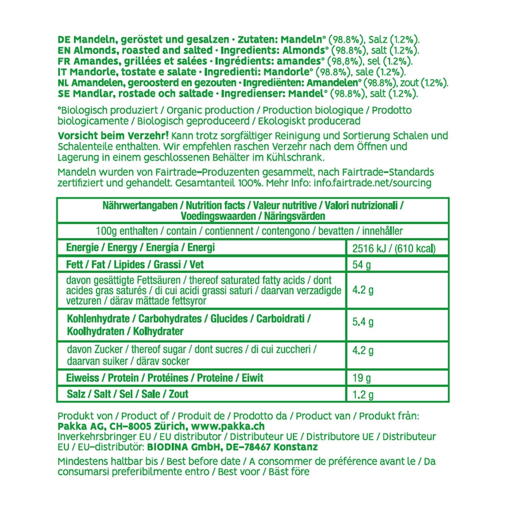 Wilde Bergmandeln Bio Fairtrade, geröstet & gesalzen, 750g