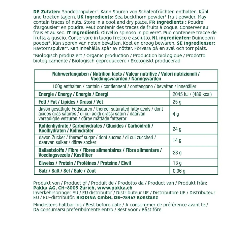 250417 Sanddornpulver Reiter Ursprung Silk Road Verpackung Serena 750g_Inhalt_Nährwerte.webp