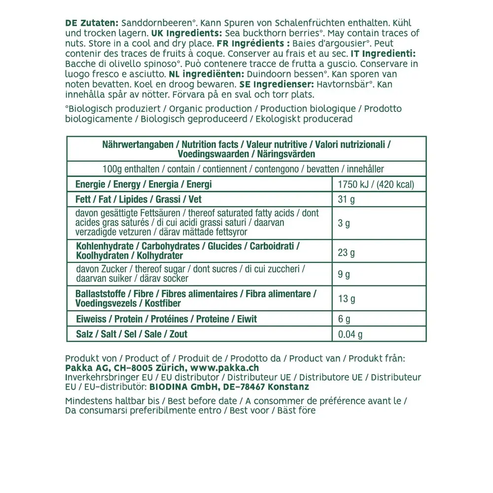 250417 Sanddornbeeren Reiter Ursprung Silk Road Verpackung Serena 750g_Inhalt_Nährwerte.webp