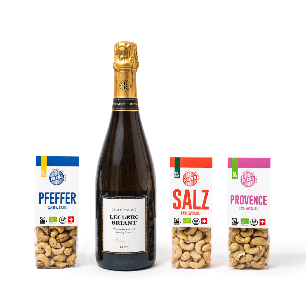 Geschenkbox «Fairtrade Nüsse mit Bio Champagner, 3x100g»
