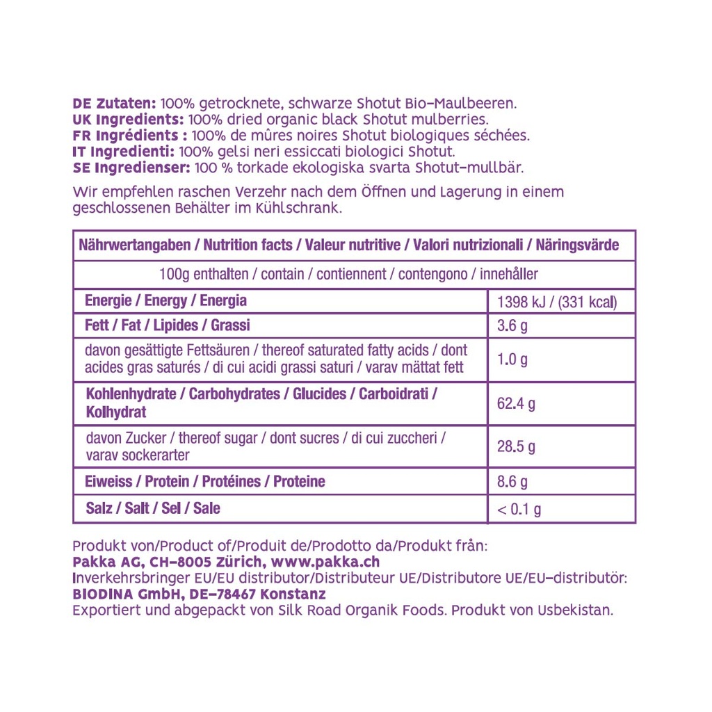 Schwarze Maulbeeren, Bio, 375g