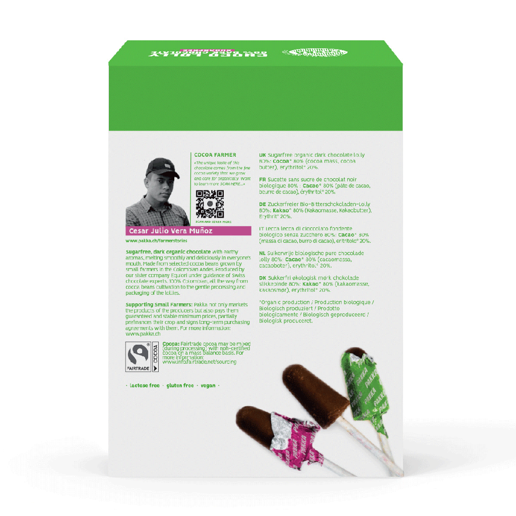 80% Bio-Schokoladen-Lolly, zuckerfrei, 60 Stk. à 7g