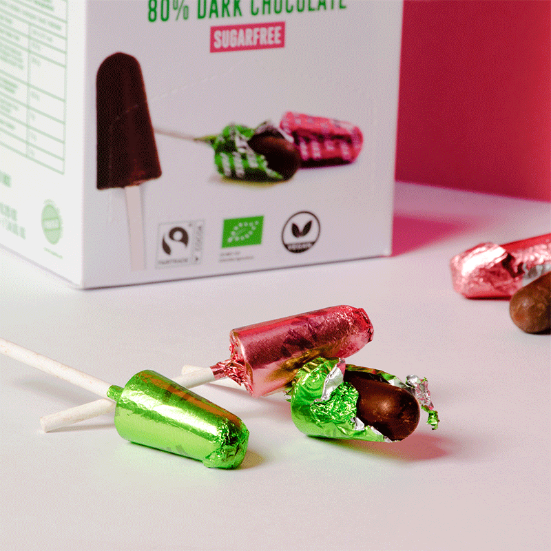 80% Bio-Schokoladen-Lolly, zuckerfrei, 60 Stk. à 7g