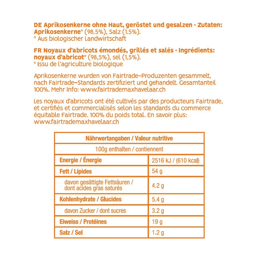 Aprikosenkerne Bio Fairtrade, geröstet und gesalzen, 150g
