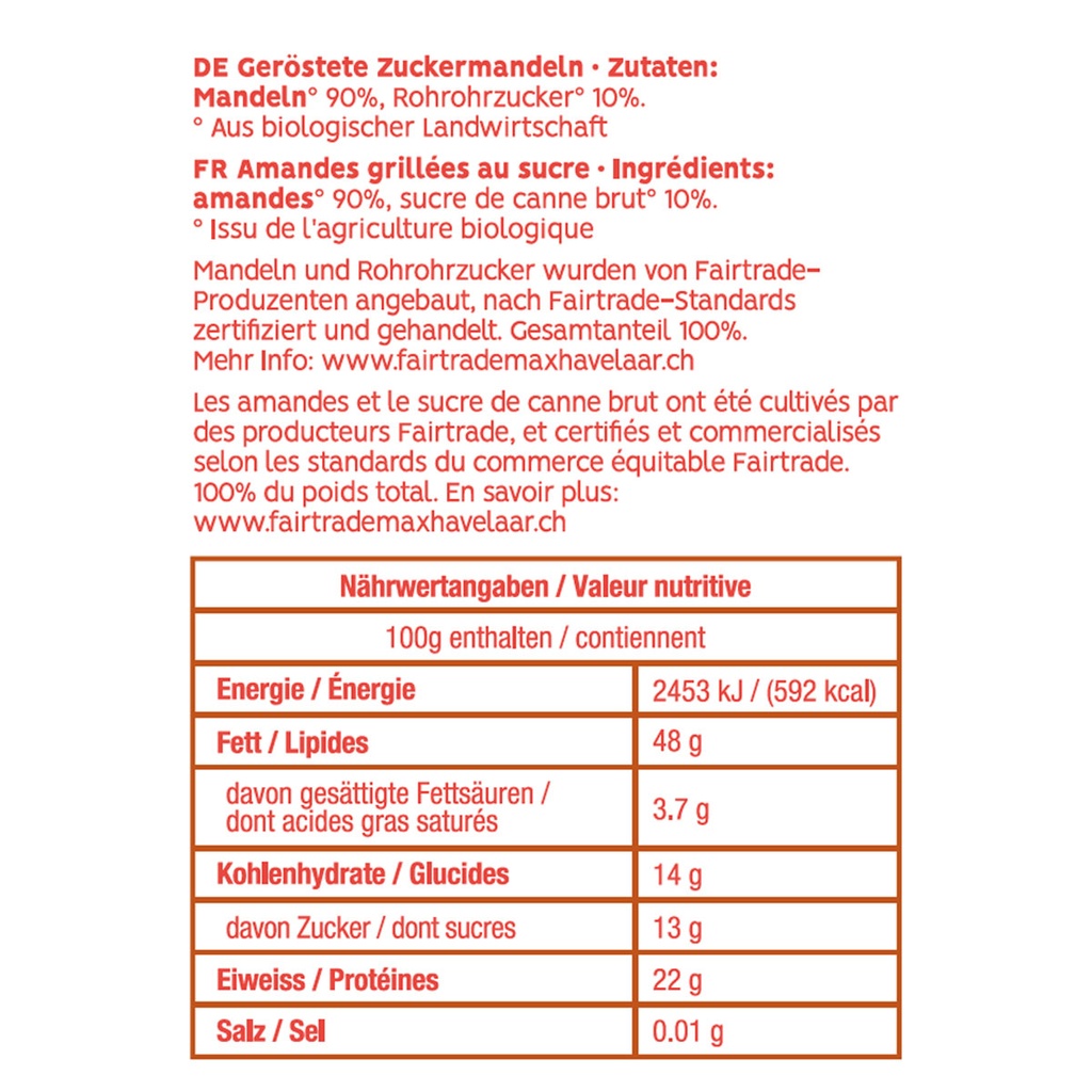 Zuckermandeln Bio Fairtrade, geröstet, 100g