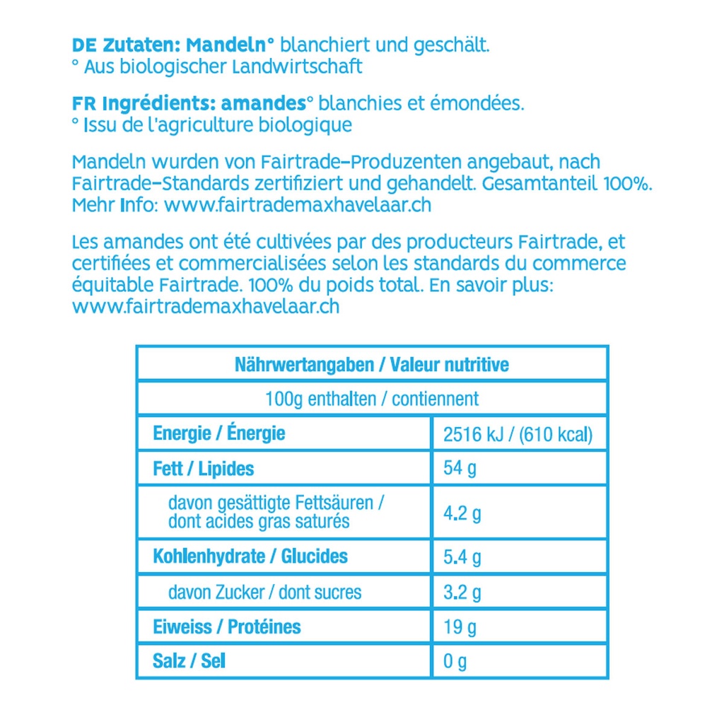 Wilde Bergmandeln Bio Fairtrade, blanchiert und geschält, 150g