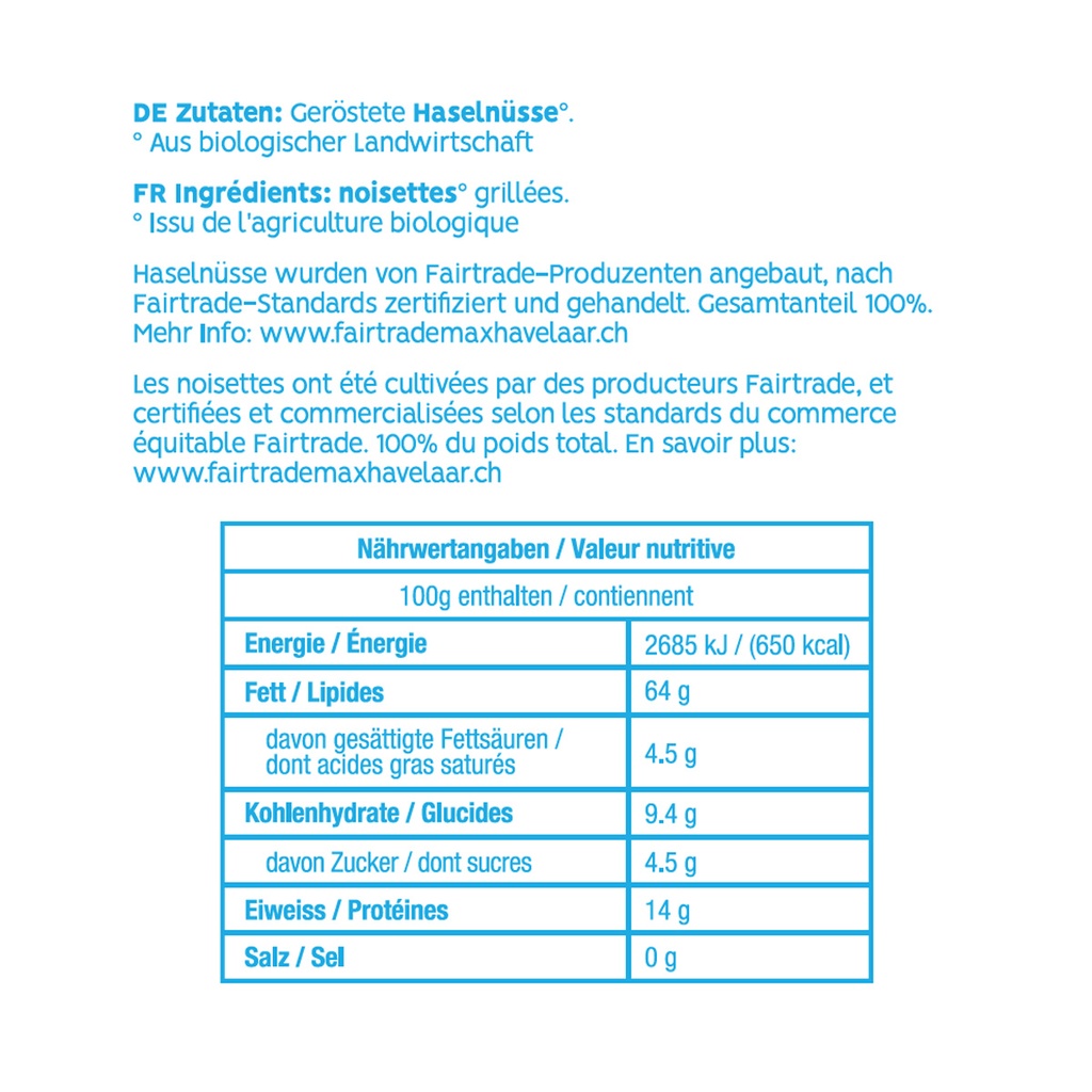 Haselnüsse Bio Fairtrade, geröstet und naturbelassen, 150g