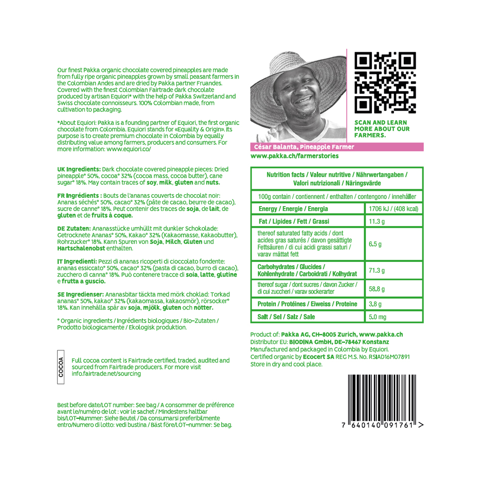 Schoko Ananas, Bio & fair, 100g