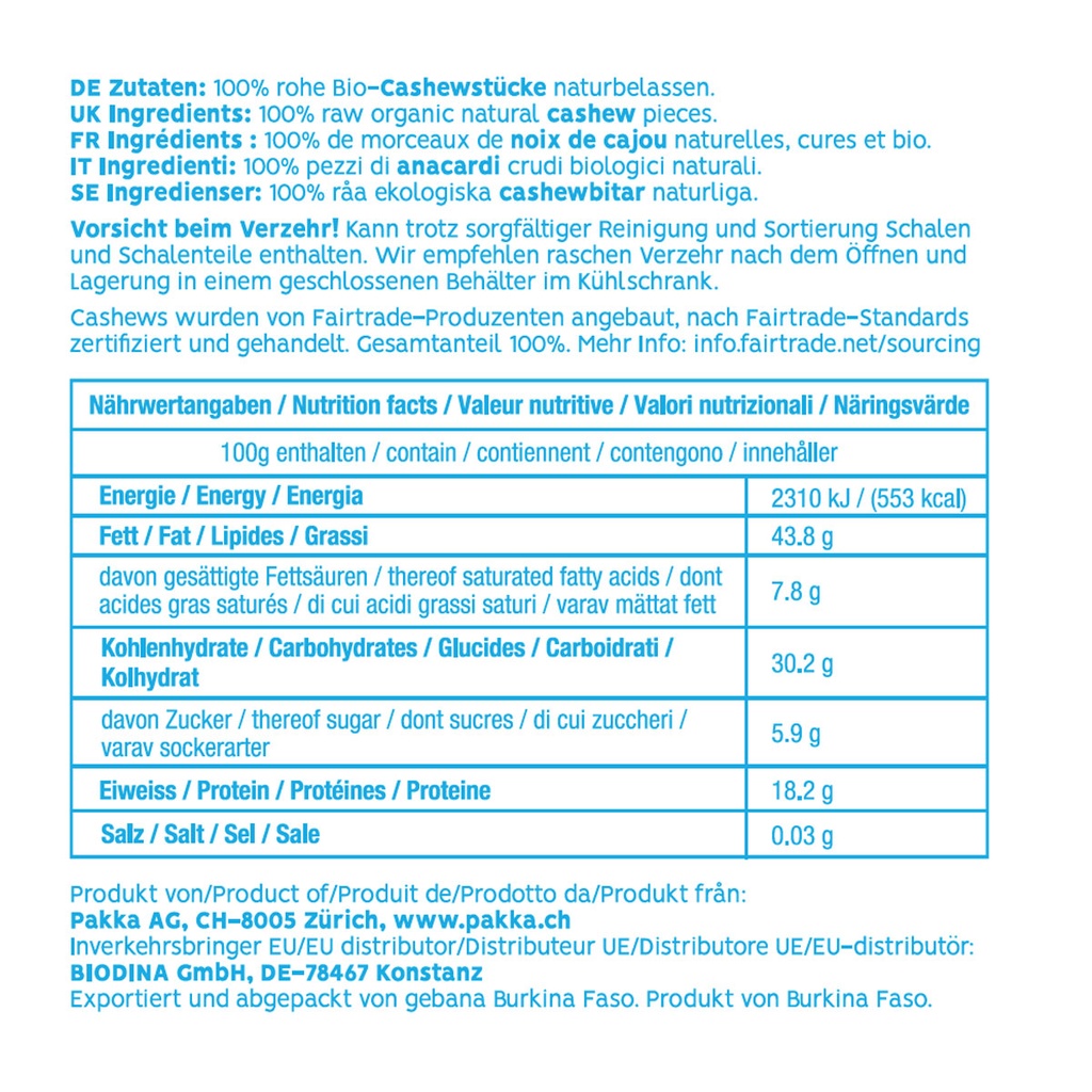 Cashew Hälften naturbelassen, Bio und Fairtrade, 1kg