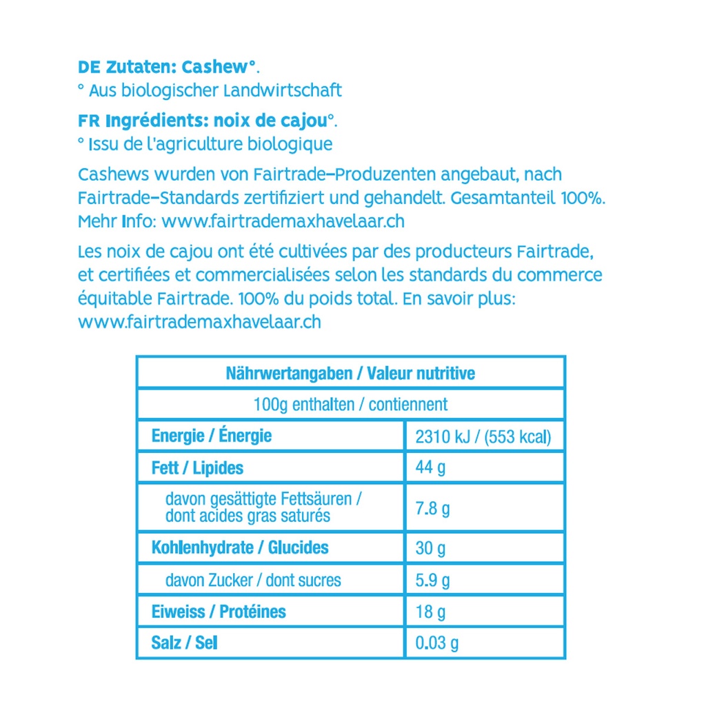 Cashew Nature Bio Fairtrade, naturbelassen, 150g
