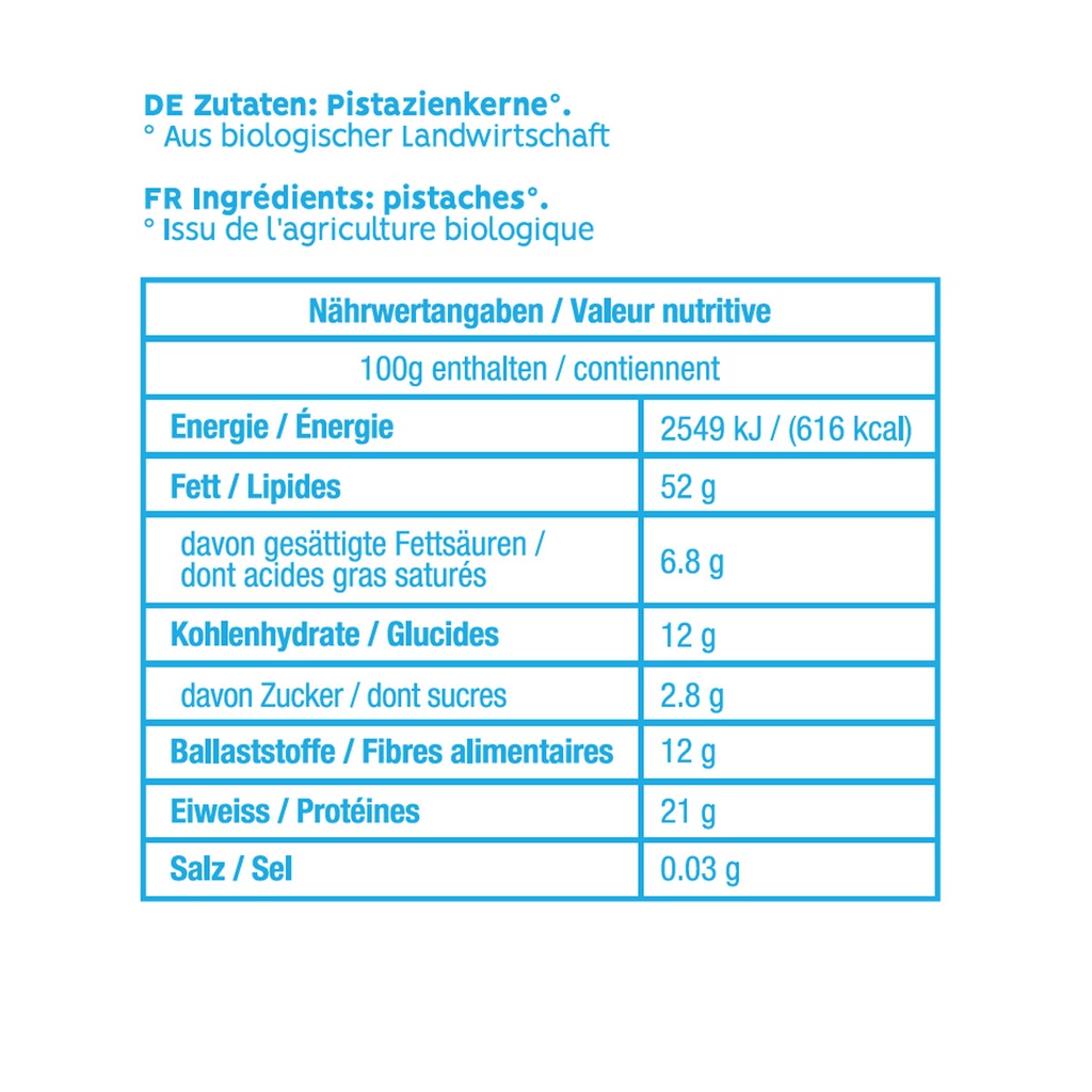 Wilde Bio Pistazien, geschält und naturbelassen, 75g