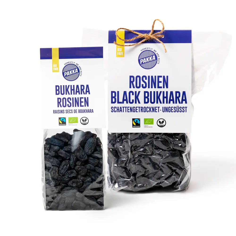 Schwarze Bukhara-Rosinen, Bio, Fairtrade, schattengetrocknet und ungeölt 