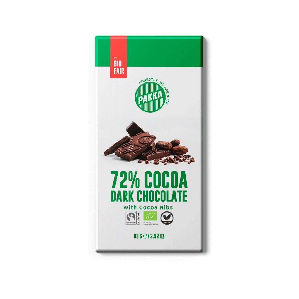72% Chocolate bar cocoa nibs, Org, 83g