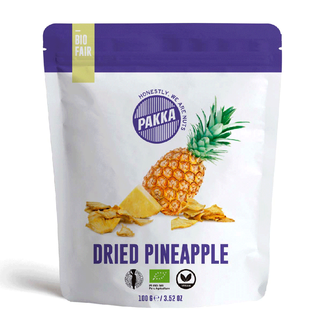 Dried pineapple, organic, 100g