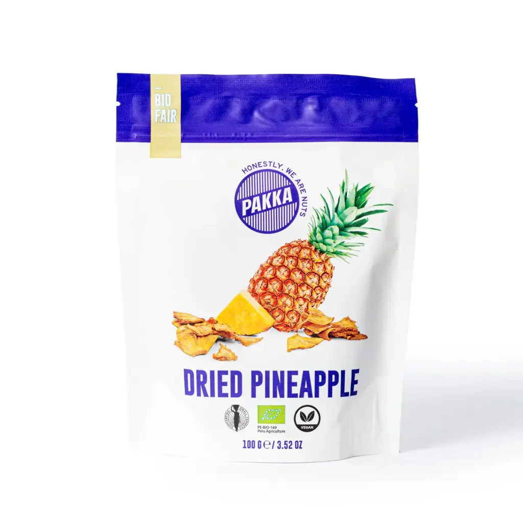 Pineapple, organic, harvested when fully ripe, dried, 100g