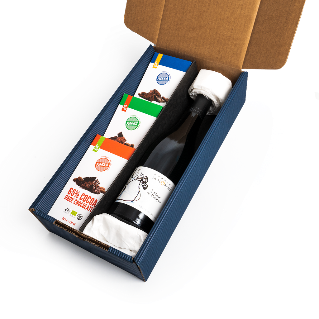 Gift box chocolate set with organic wine