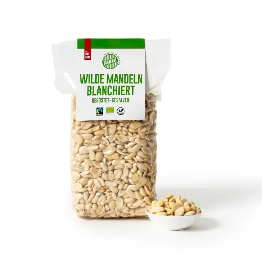 [111024] Wilde Bergmandeln, Bio, Fairtrade, geröstet, gesalzen, blanchiert, 750g