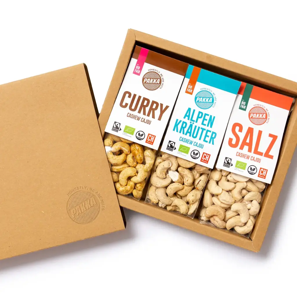 Coffret cadeau de noix épicées, bio, Fairtrade, 3x 100g