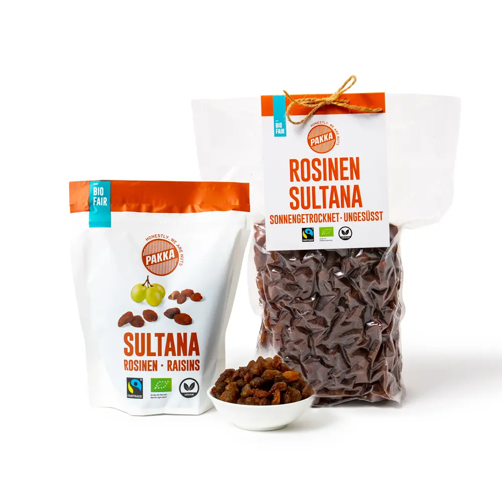Sultaninen, Bio, Fairtrade, sonnengetrocknet und ungeölt