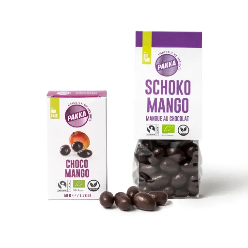 [502113] Dragées bio au chocolat à la mangue avec du cacao Fairtrade (50g)