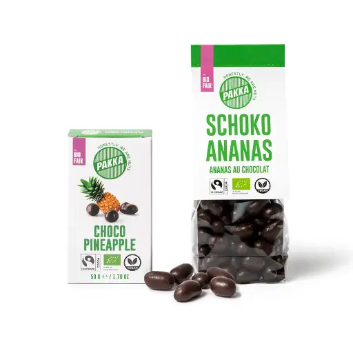 [502313] Dragées bio au chocolat à l'ananas avec du cacao Fairtrade (50g)
