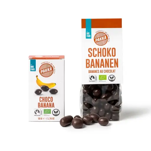 [502213] Dragées bio au chocolat à la banane avec du cacao Fairtrade (50g)