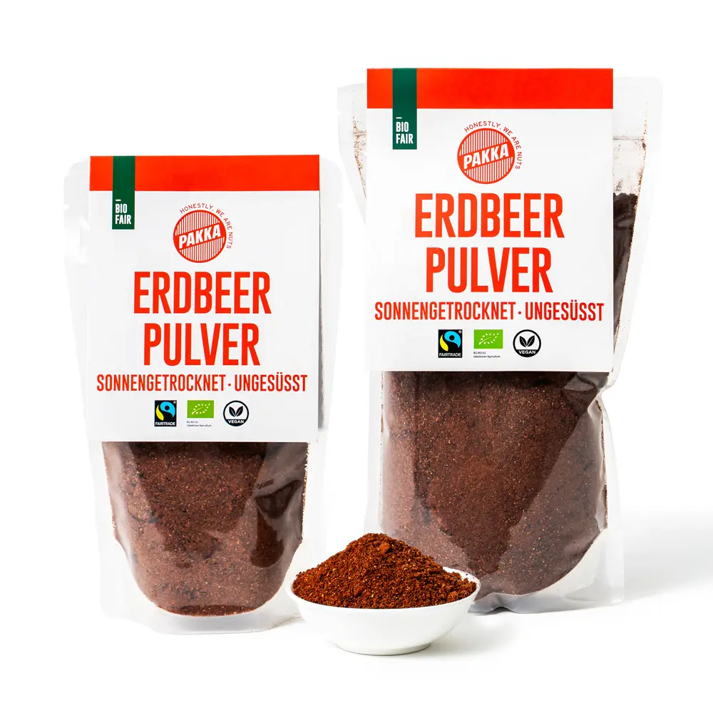 Erdbeerpulver, Bio, Fairtrade, sonnengetrocknet und ungesüsst