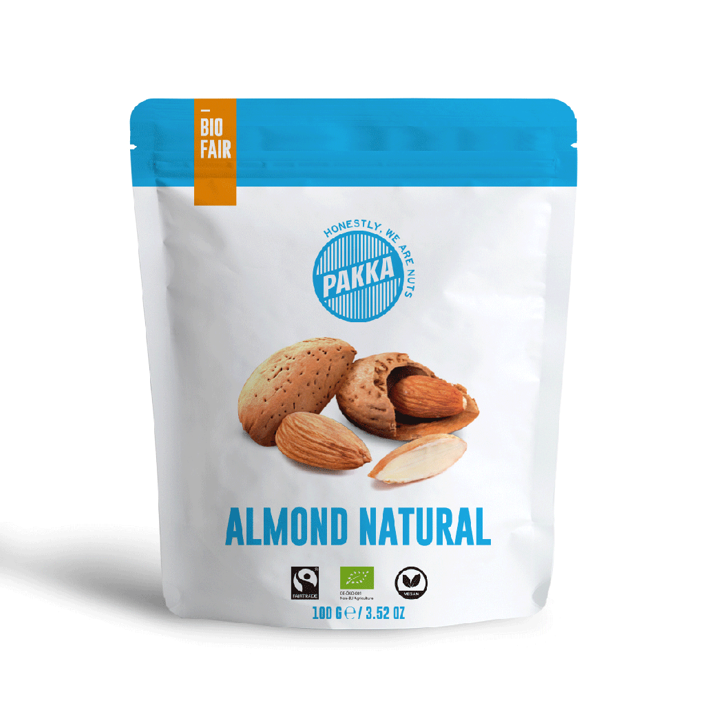 Almonds natural, not roasted, organic and Fairtrade, 100g