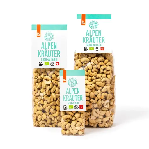 Noix de cajou aux herbes des Alpes, bio, Fairtrade, grillées et épicées