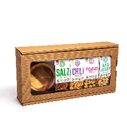 [101050] Gift box small «spice nuts with aperitif bowl, 4x100g»